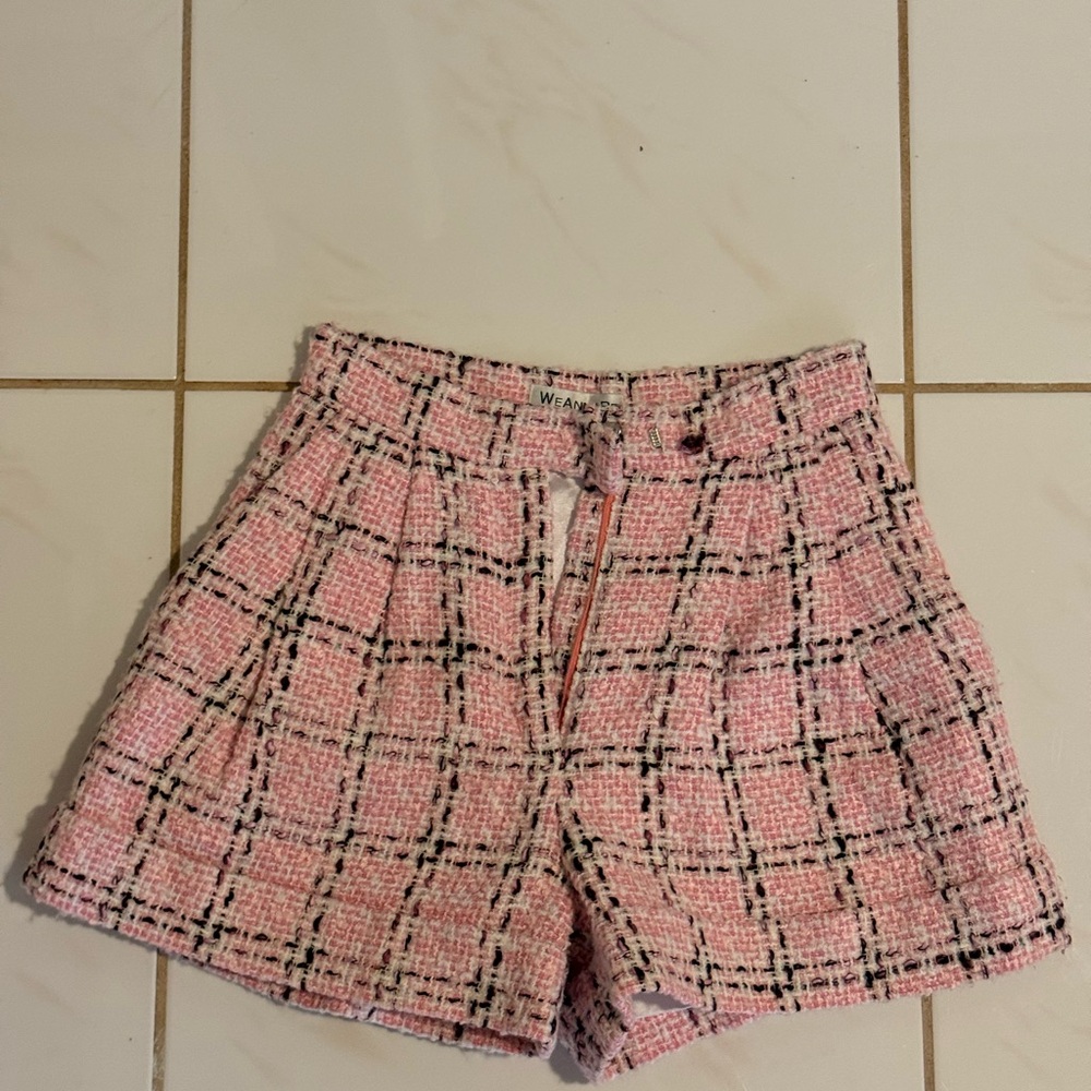 Chic Pink Plaid High Waist Shorts